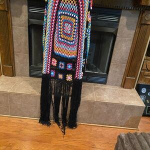 Multicolor Crochet Cape with Fringe